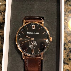 NEW THOMAS GEORGE MENS BROWN WATCH COPPER ACCENTS